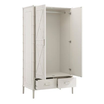 Elstowe Faux Bamboo Double Wardrobe, Shaded White