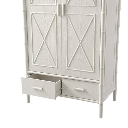 Elstowe Faux Bamboo Double Wardrobe, Shaded White