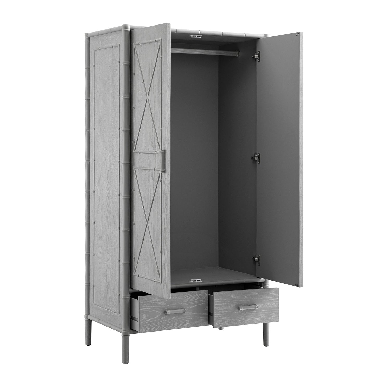 Elstowe Faux Bamboo Double Wardrobe, Warm Grey