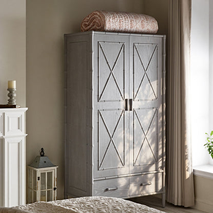 Elstowe Faux Bamboo Double Wardrobe, Warm Grey
