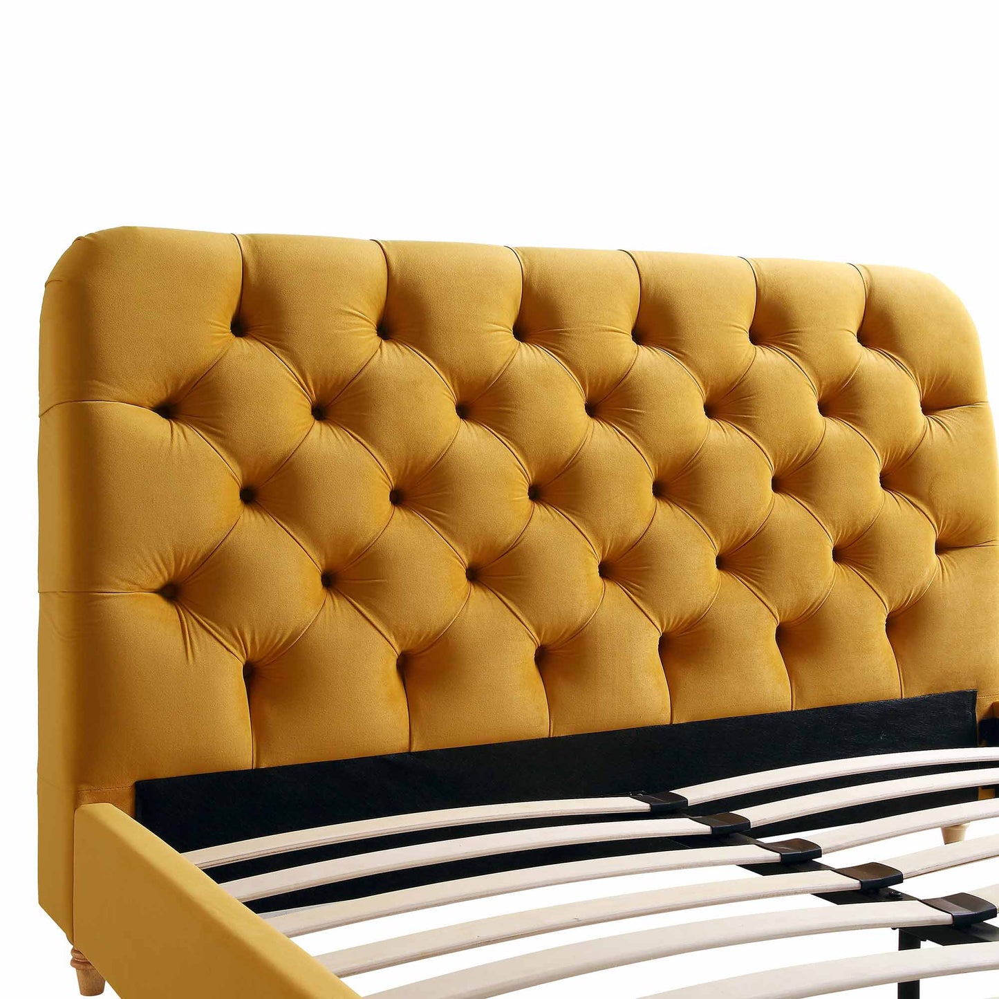 Leamington Deep-Buttoned Upholstered Bed, Turmeric Yellow Velvet