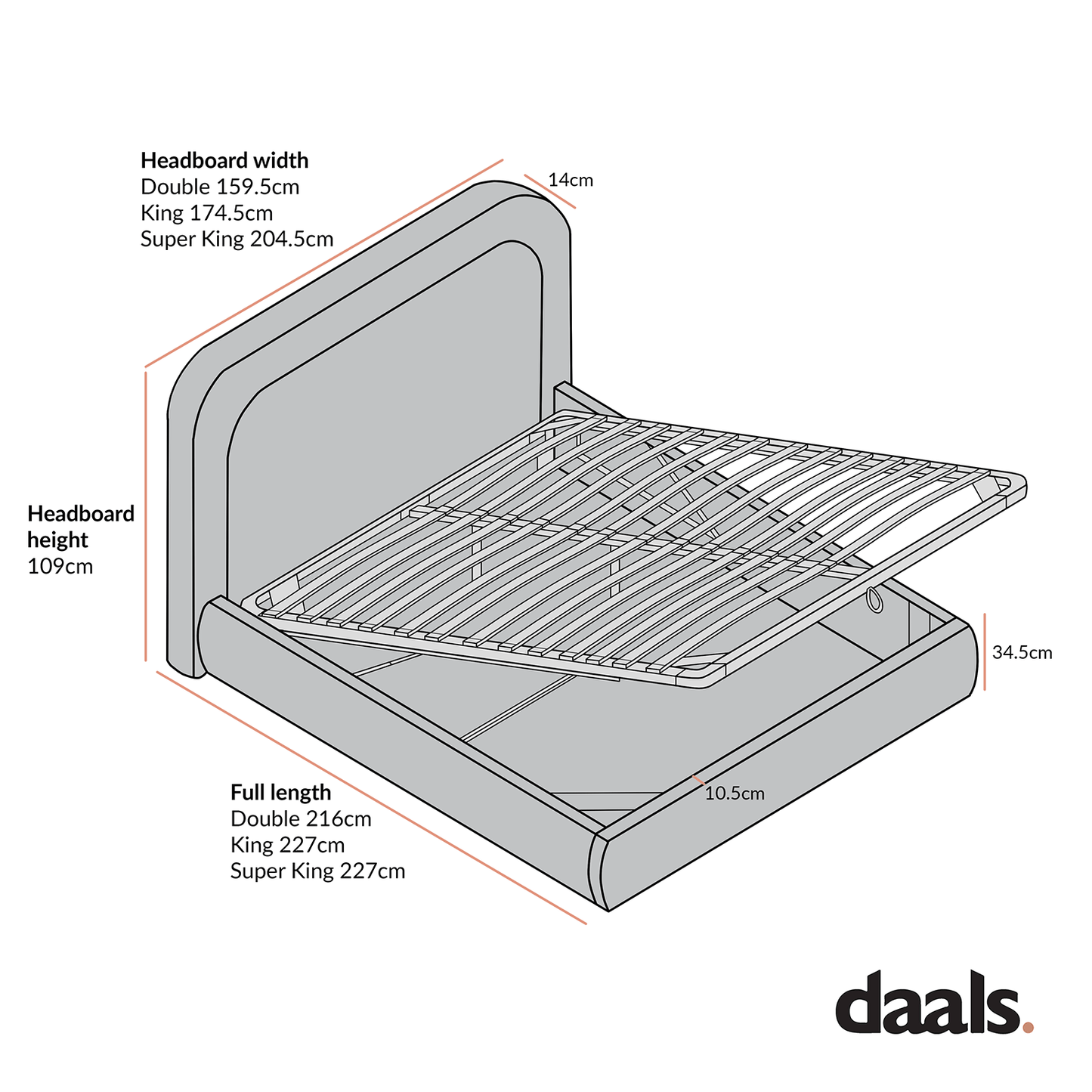 Luella Upholstered Wooden Plinth Base Storage Bed, Ecru Boucle