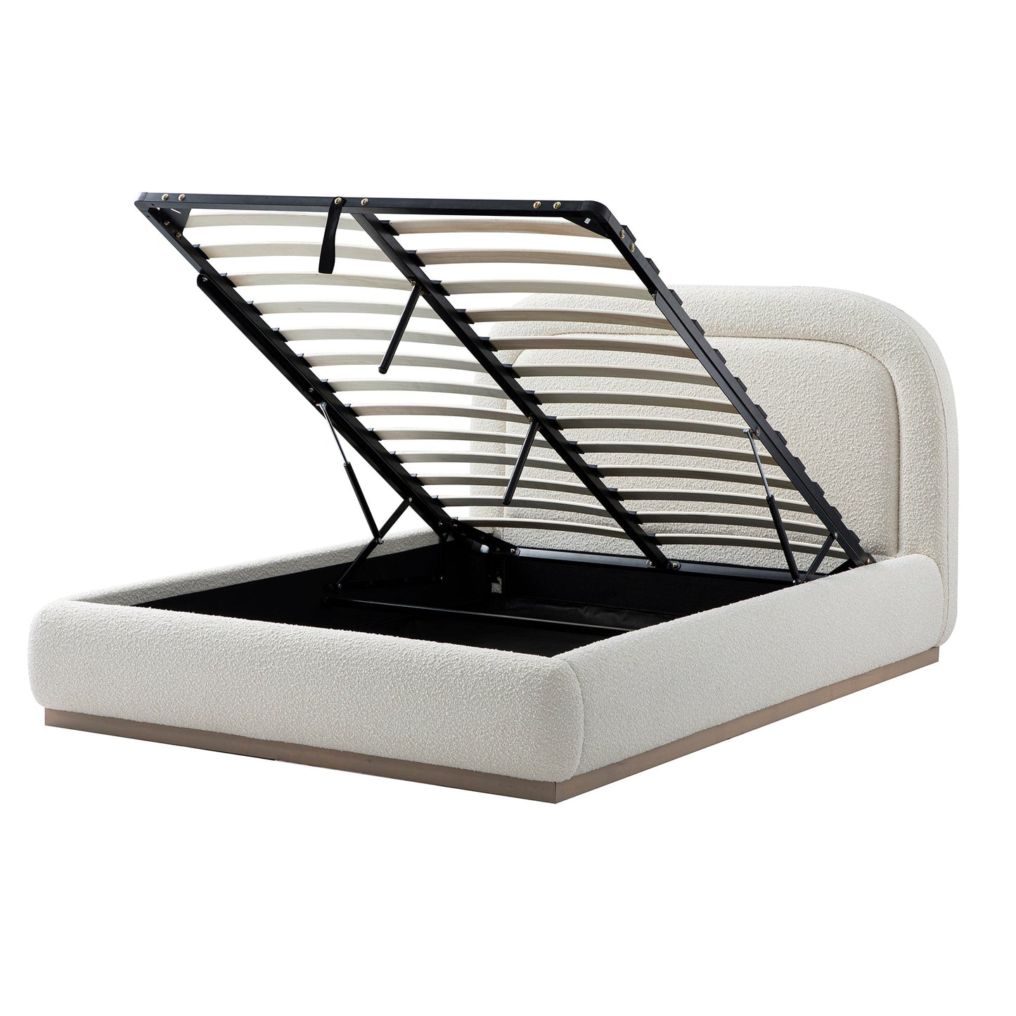 Luella Upholstered Wooden Plinth Base Storage Bed, Ecru Boucle