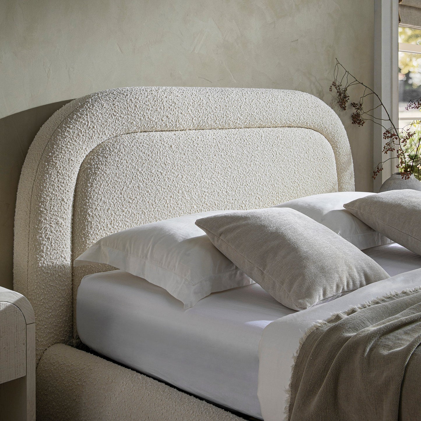 Luella Upholstered Wooden Plinth Base Storage Bed, Ecru Boucle