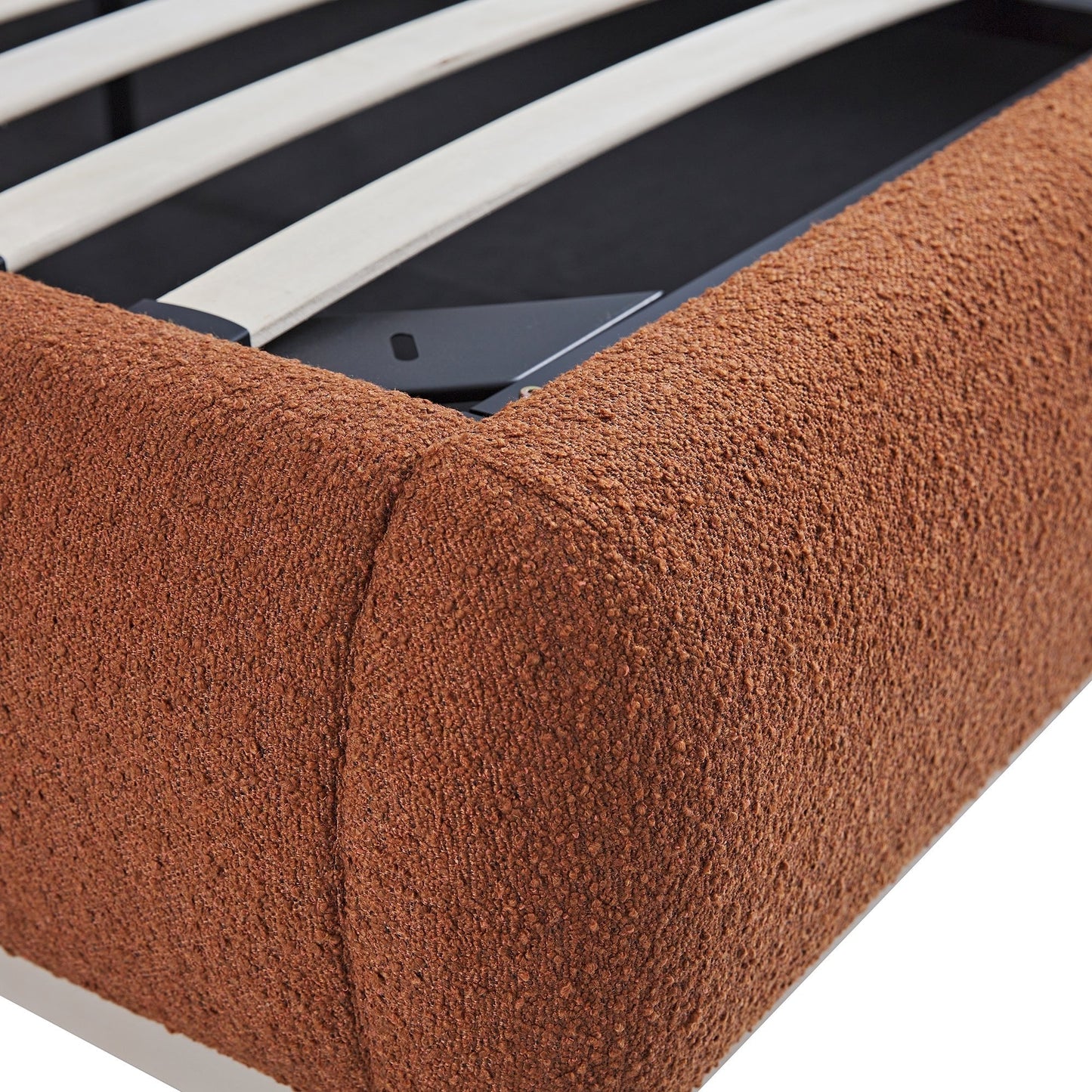 Luella Upholstered Wooden Plinth Base Storage Bed, Rust Boucle