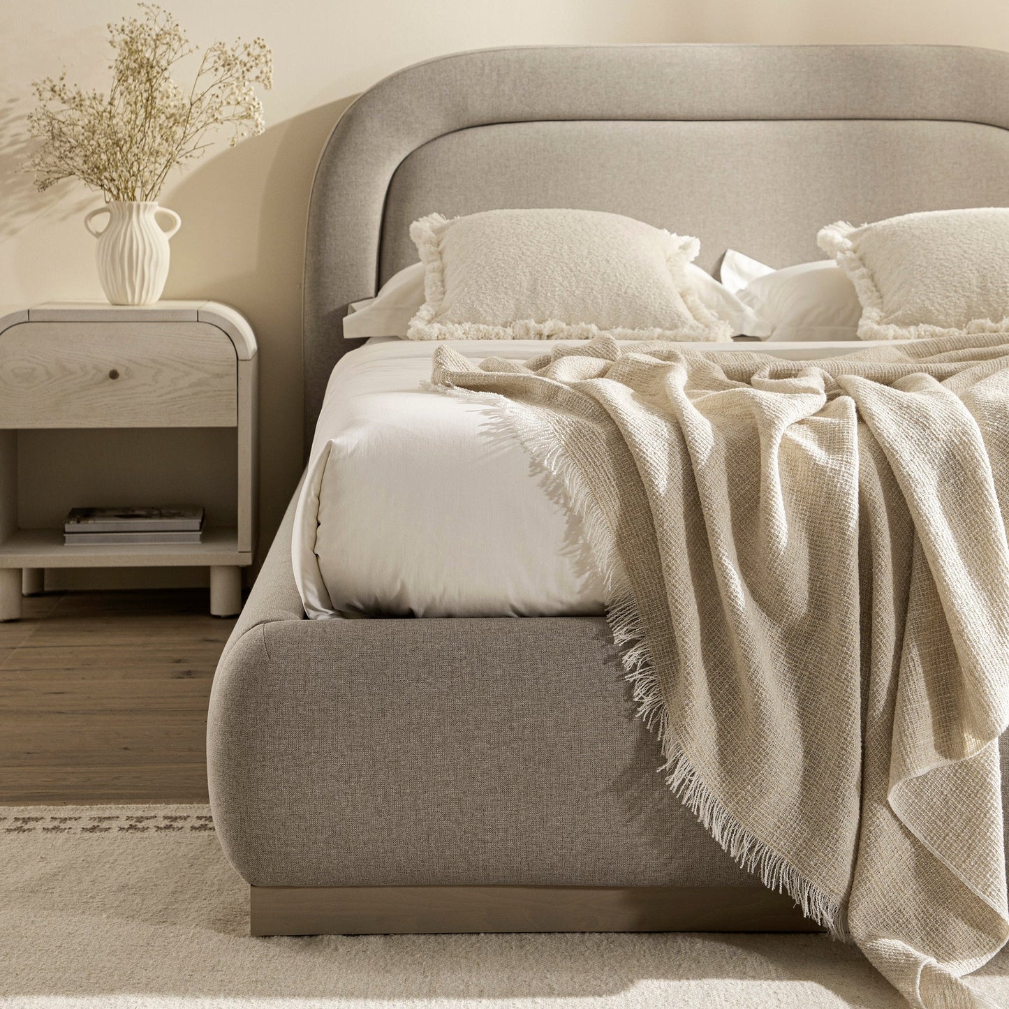 Luella Upholstered Wooden Plinth Base Storage Bed, Sand Fabric