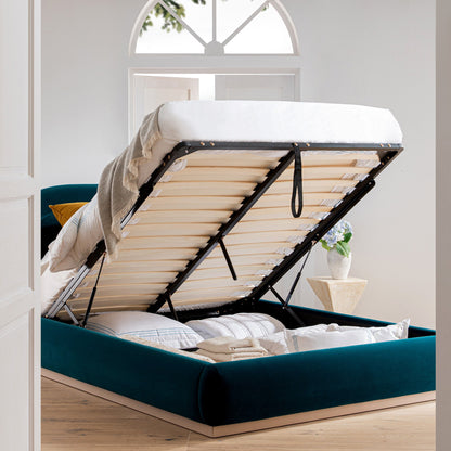 Luella Upholstered Wooden Plinth Base Storage Bed, Teal Velvet
