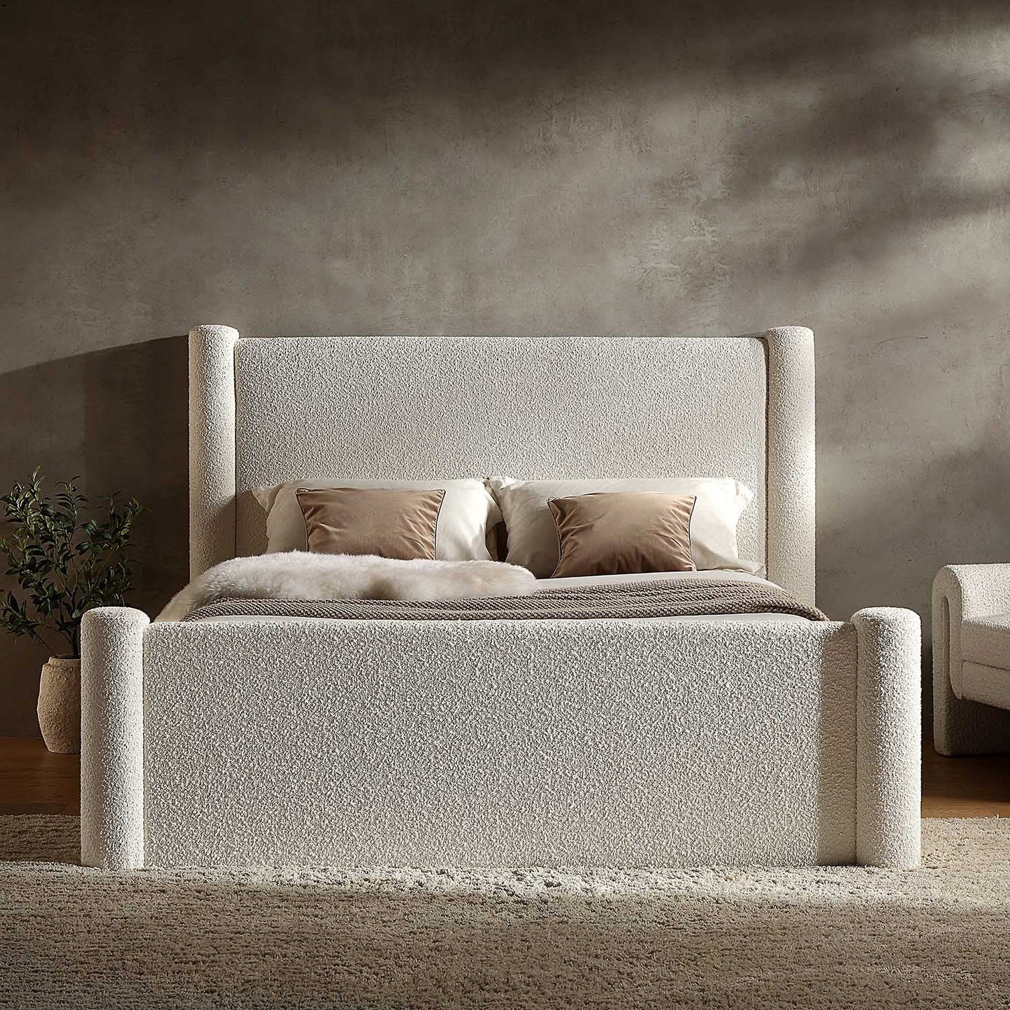 Galerie Beige Boucle Pillar Upholstered Bed
