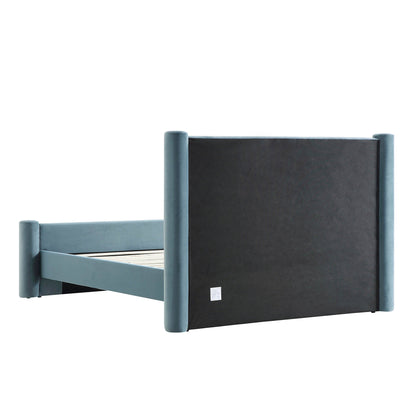 Galerie Misty Blue Velvet Pillar Upholstered Bed