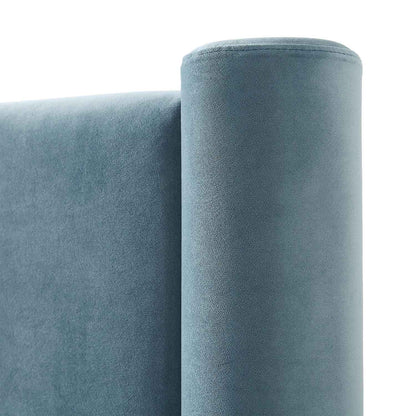 Galerie Misty Blue Velvet Pillar Upholstered Bed