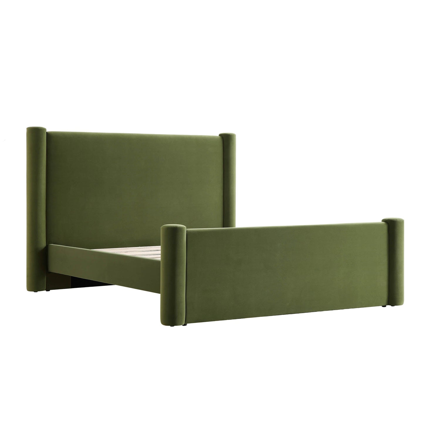 Galerie Moss Green Velvet Pillar Upholstered Bed