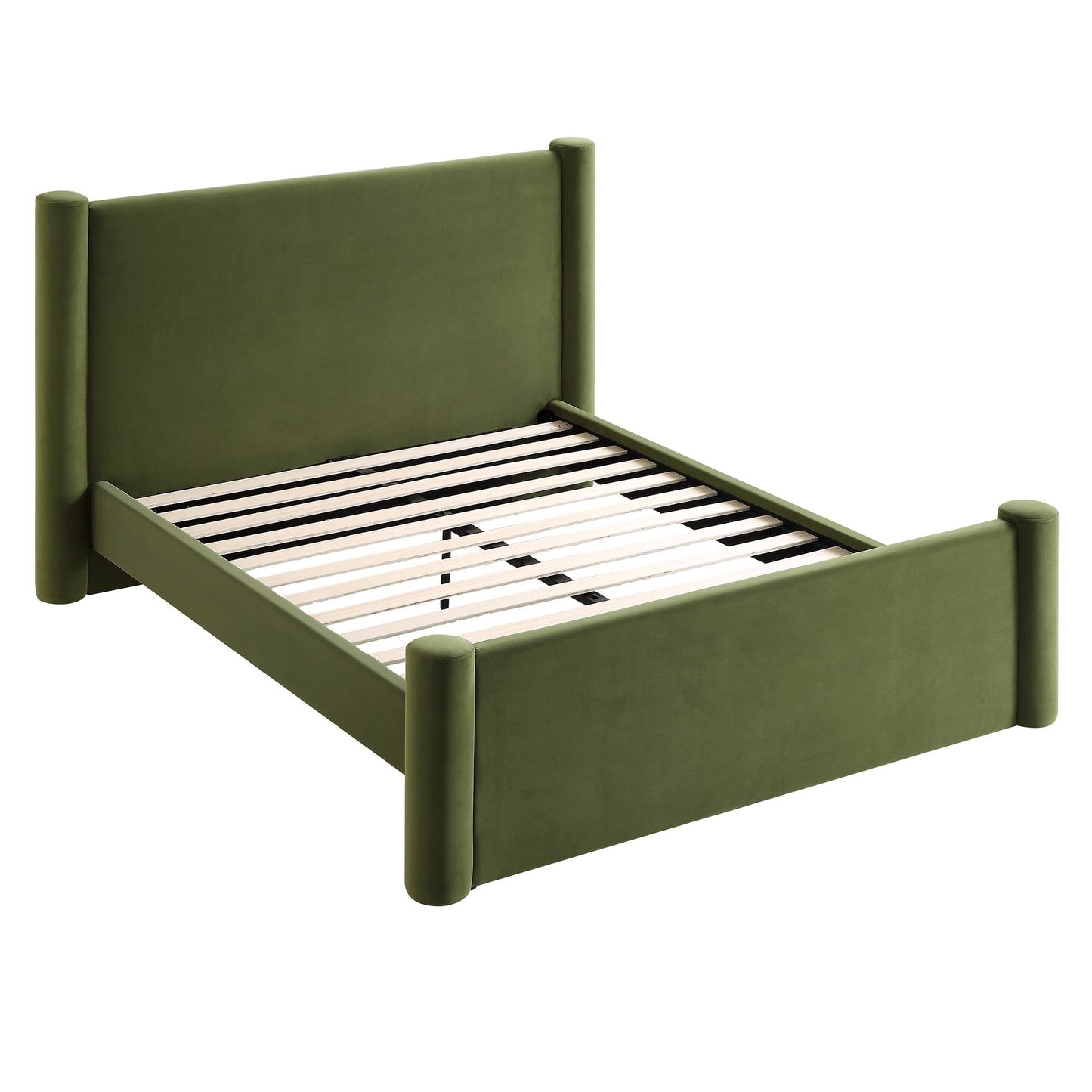 Galerie Moss Green Velvet Pillar Upholstered Bed