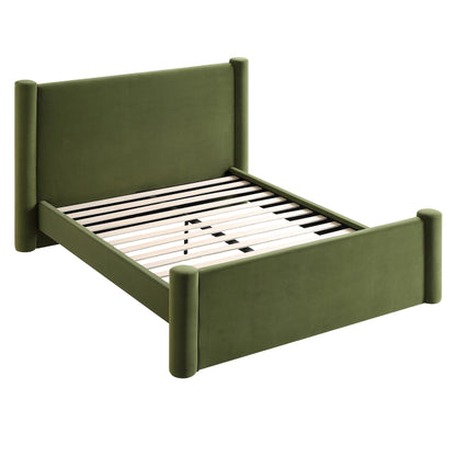 Galerie Moss Green Velvet Pillar Upholstered Bed