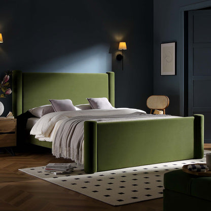 Galerie Moss Green Velvet Pillar Upholstered Bed