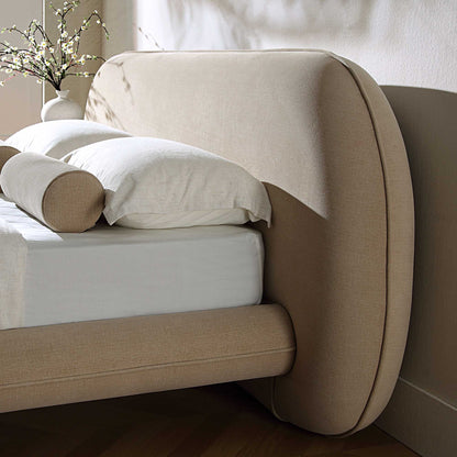 Elystan Oval Headboard Upholstered Bed, Warm Beige Fabric