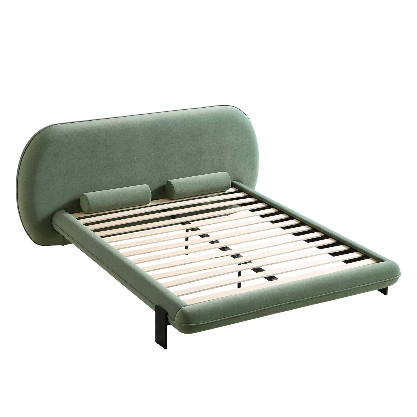 Elystan Oval Headboard Upholstered Bed, Olive Green Fabric