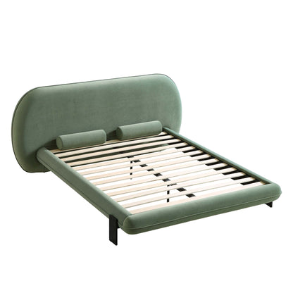 Elystan Oval Headboard Upholstered Bed, Olive Green Fabric