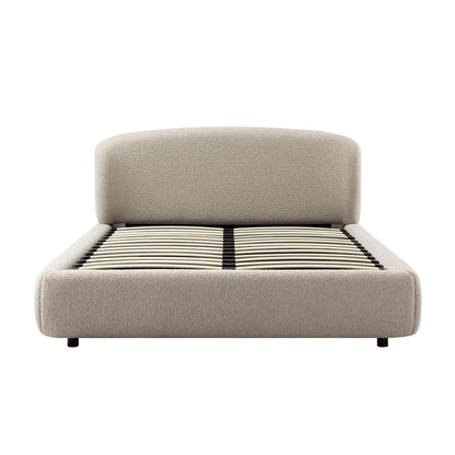 Constance Winged Headboard Ottoman Storage Bed, Light Taupe Boucle