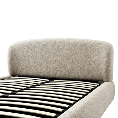 Constance Winged Headboard Ottoman Storage Bed, Light Taupe Boucle