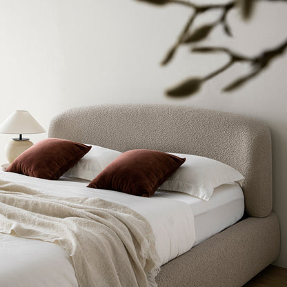 Constance Winged Headboard Ottoman Storage Bed, Light Taupe Boucle