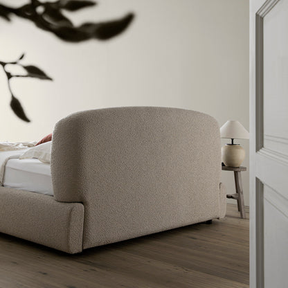 Constance Winged Headboard Ottoman Storage Bed, Light Taupe Boucle