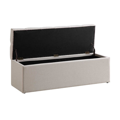 Leamington Deep-Buttoned Ottoman Storage Bench, Oatmeal Fabric