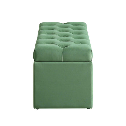 Leamington Deep-Buttoned Ottoman Storage Bench, Meadow Green Velvet