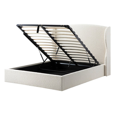 Kimberly Winged Upholstered Storage Bed, Ecru Boucle