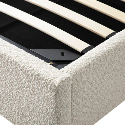 Kimberly Winged Upholstered Storage Bed, Ecru Boucle