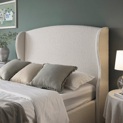 Kimberly Winged Upholstered Storage Bed, Ecru Boucle