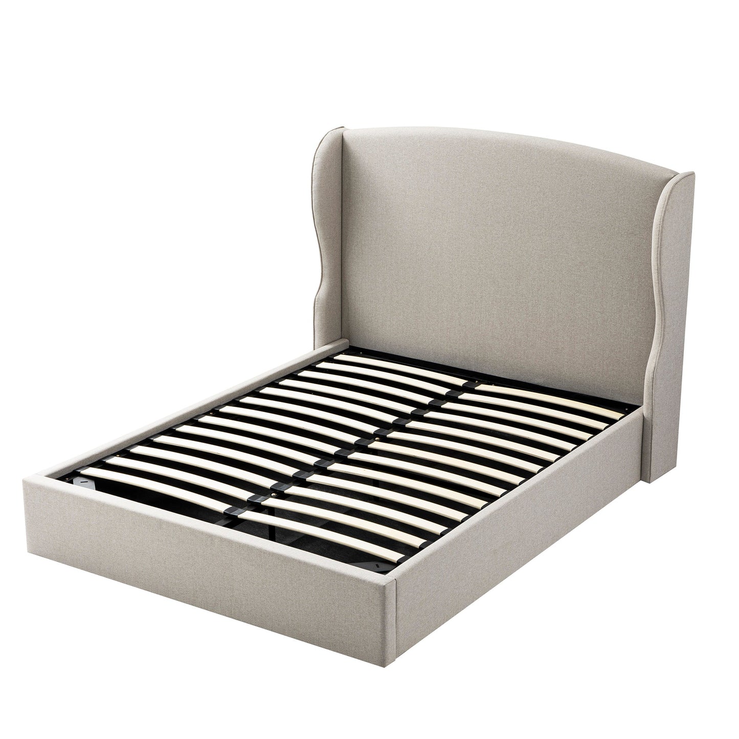 Kimberly Winged Upholstered Storage Bed, Sand Fabric