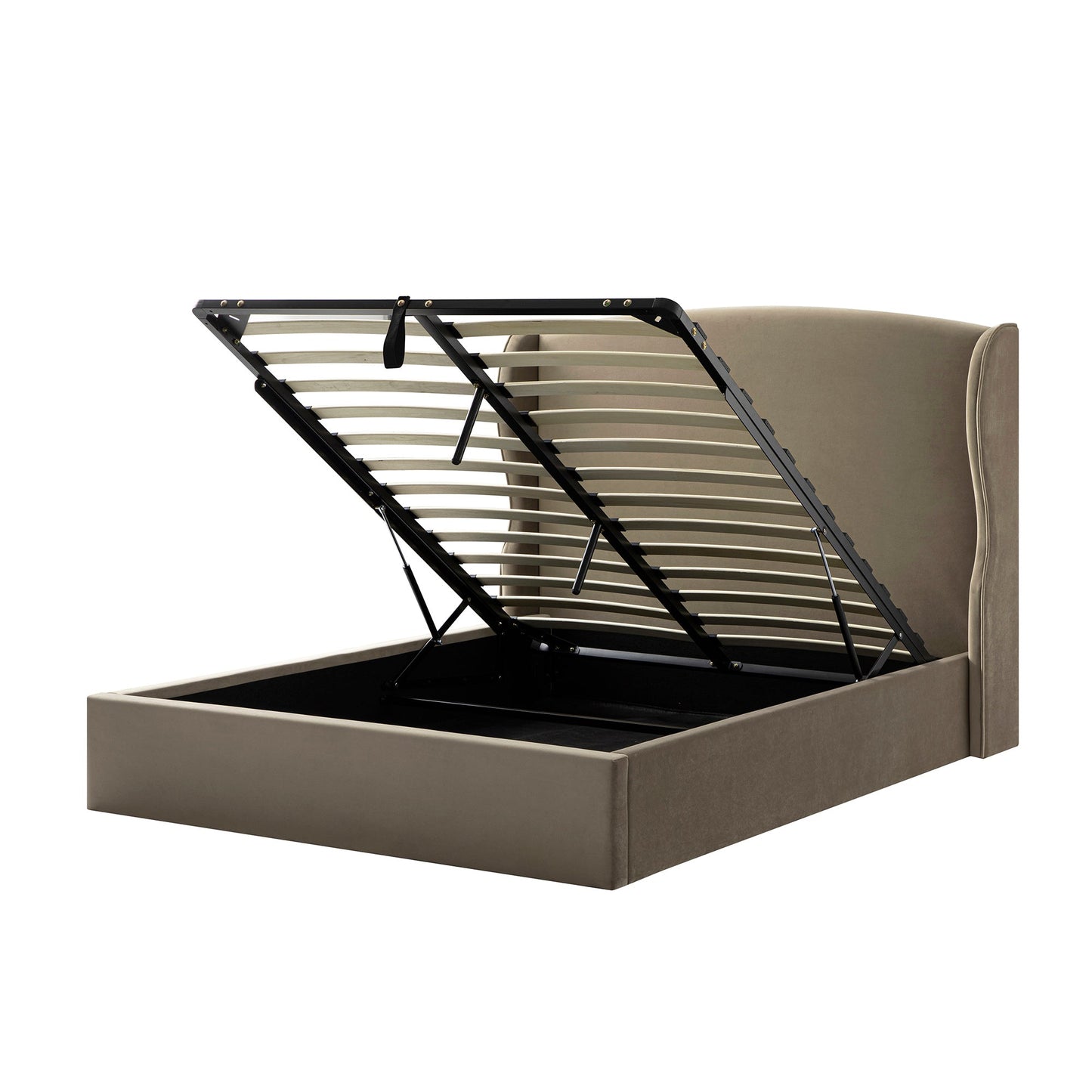 Kimberly Winged Upholstered Storage Bed, Taupe Velvet