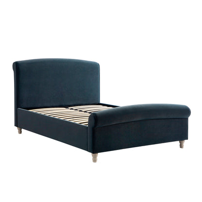 Porchester Ottoman Storage Sleigh Bed, Aegean Blue Velvet