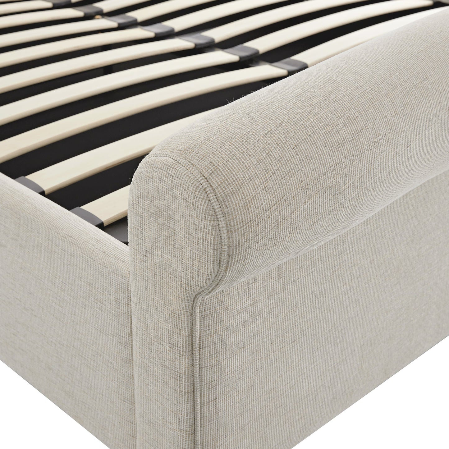 Porchester Ottoman Storage Sleigh Bed, Oatmeal Woven Textured Fabric