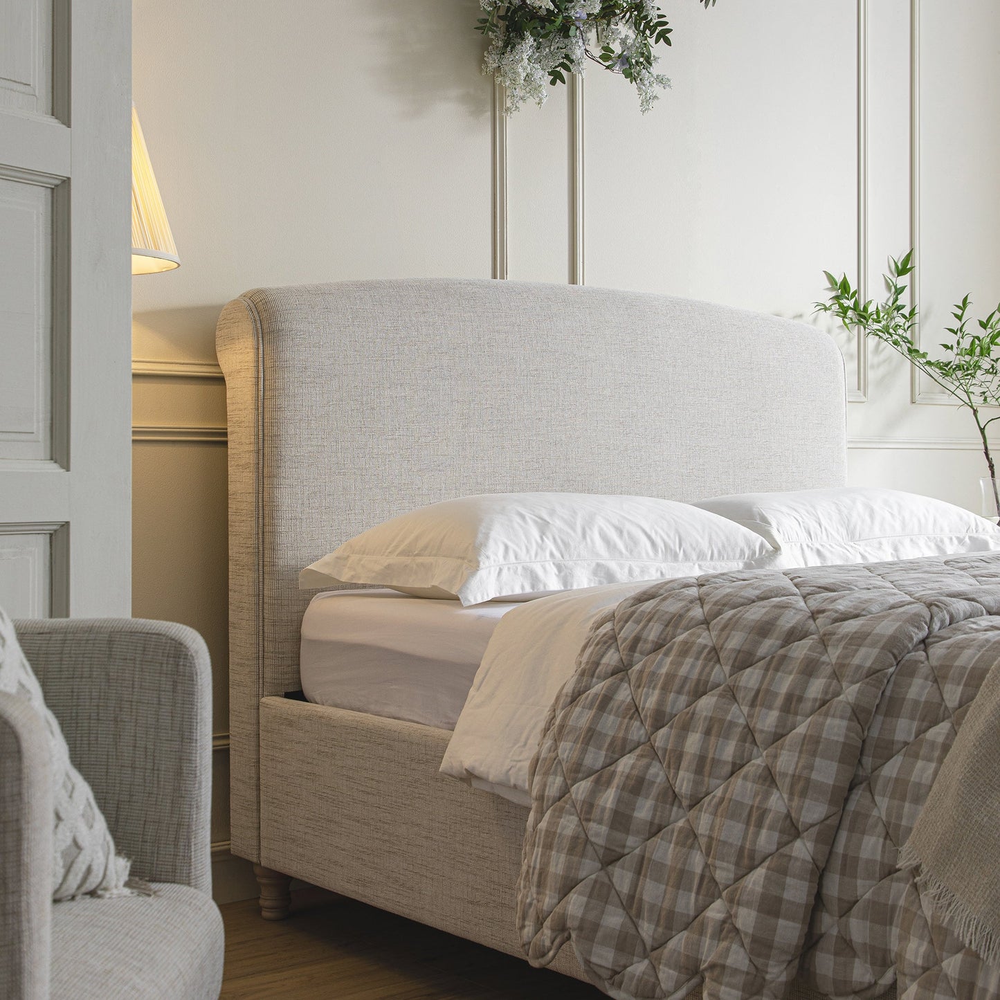 Porchester Ottoman Storage Sleigh Bed, Oatmeal Woven Textured Fabric