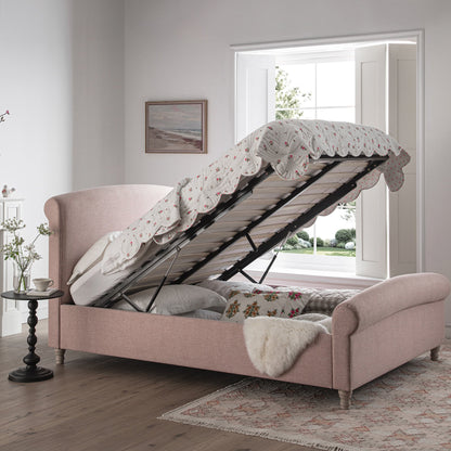 Porchester Ottoman Storage Sleigh Bed, Rosewater Pink Fabric