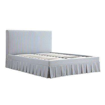 Egerton Box-Pleat Ottoman Storage Bed, Blue Striped Linen