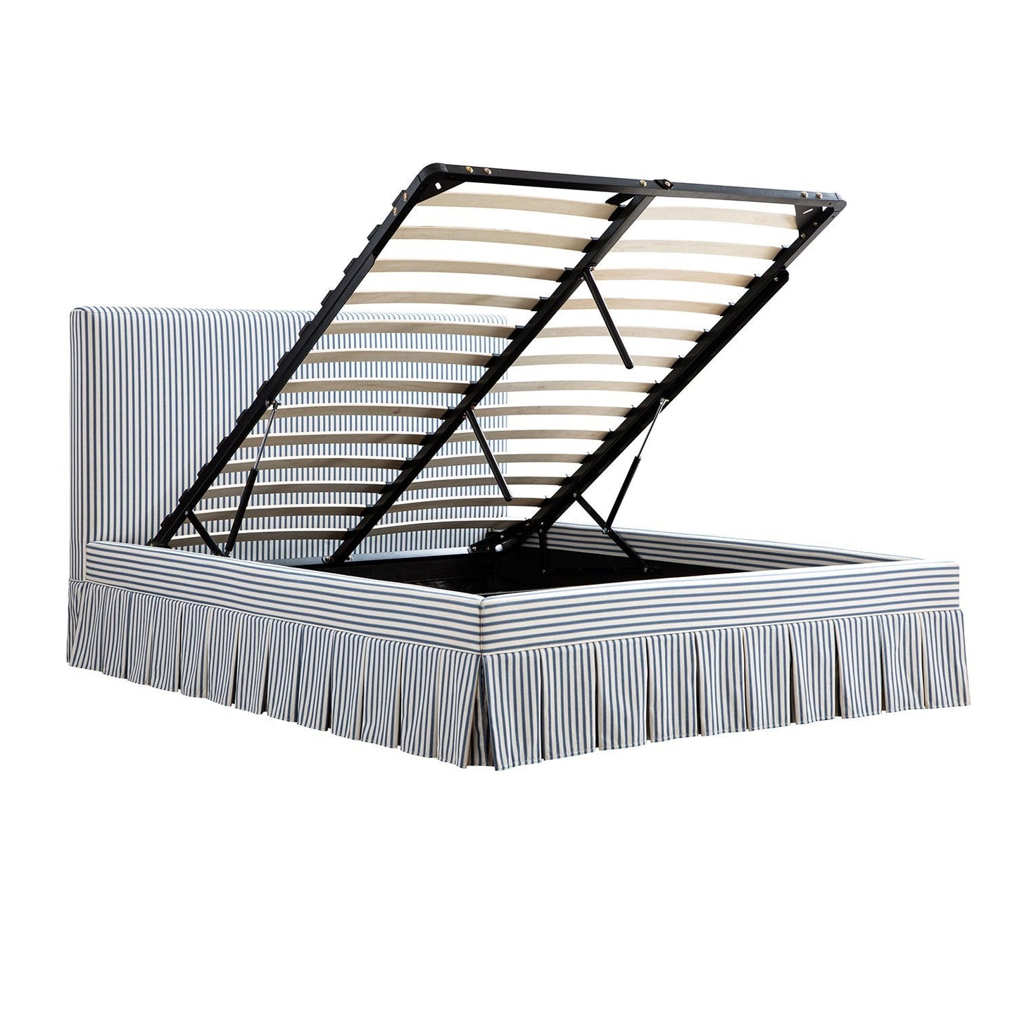 Egerton Box-Pleat Ottoman Storage Bed, Blue Striped Linen