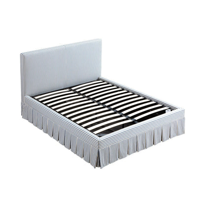 Egerton Box-Pleat Ottoman Storage Bed, Blue Striped Linen