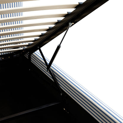 Egerton Box-Pleat Ottoman Storage Bed, Blue Striped Linen