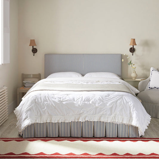 Egerton Box-Pleat Ottoman Storage Bed, Blue Striped Linen