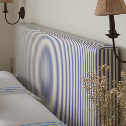 Egerton Box-Pleat Ottoman Storage Bed, Blue Striped Linen