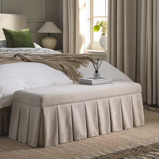 Egerton Box-Pleat Storage Bench, Oatmeal Brushed Fabric