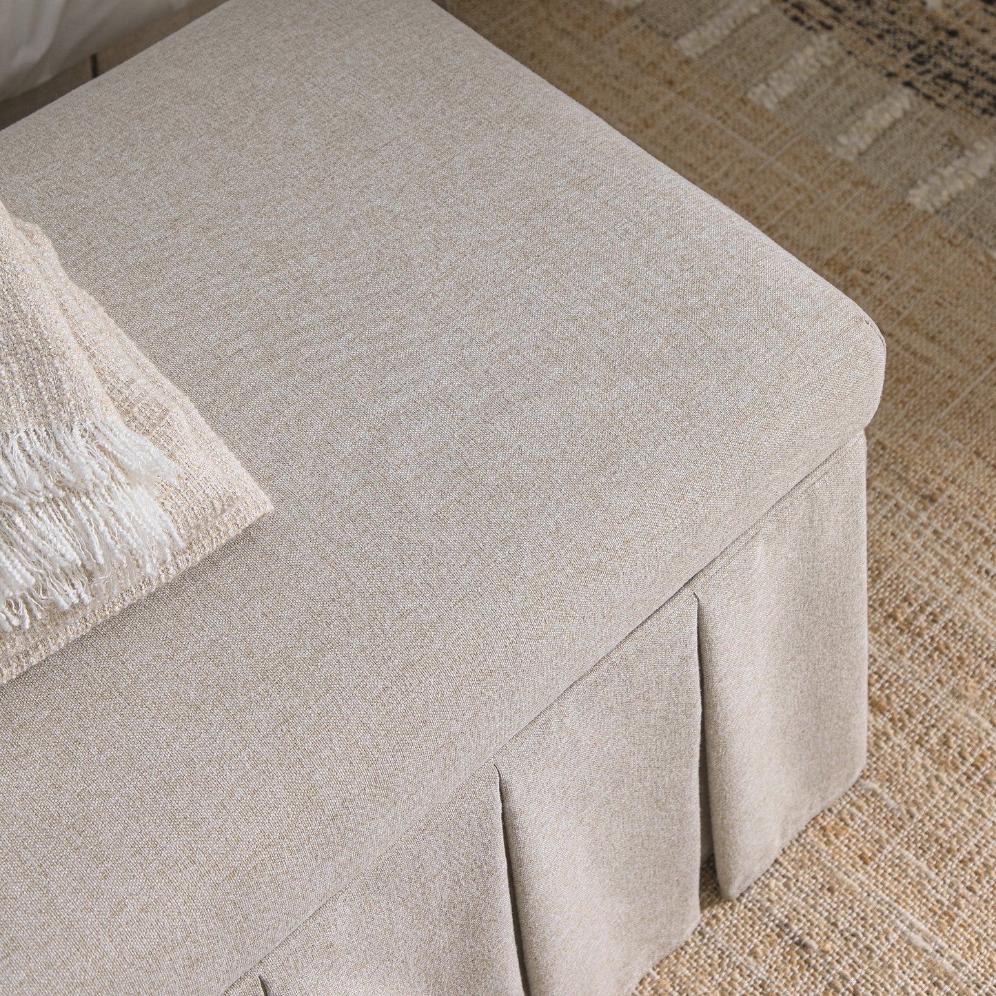 Egerton Box-Pleat Storage Bench, Oatmeal Brushed Fabric