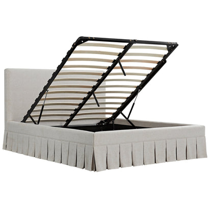 Egerton Box-Pleat Ottoman Storage Bed, Oatmeal Brushed Fabric