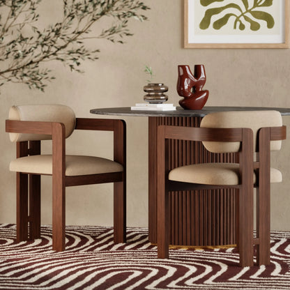 Hallie Wooden Carver Dining Chair | Truffle Brown Sustainable Mohair Velvet & Walnut
