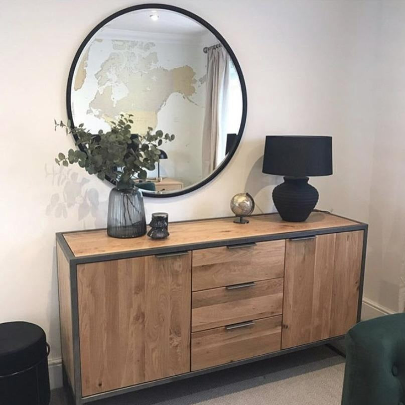 Higgins - Black Metal Modern Round Wall Mirror 100cm x 100cm