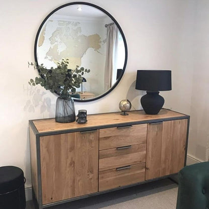 Higgins - Black Metal Modern Round Wall Mirror 100cm x 100cm