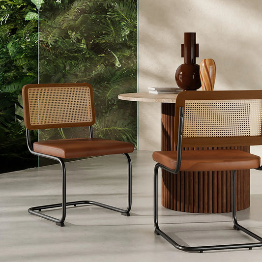 Kenton Dining Chair | Vintage Tan Faux Leather & Chrome