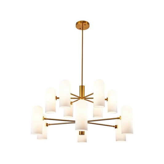 Pawson Chandelier - Brass & White Glass